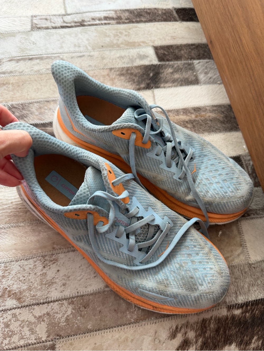 Hoka One One Light Blue and Orange Women's Running Sneakers